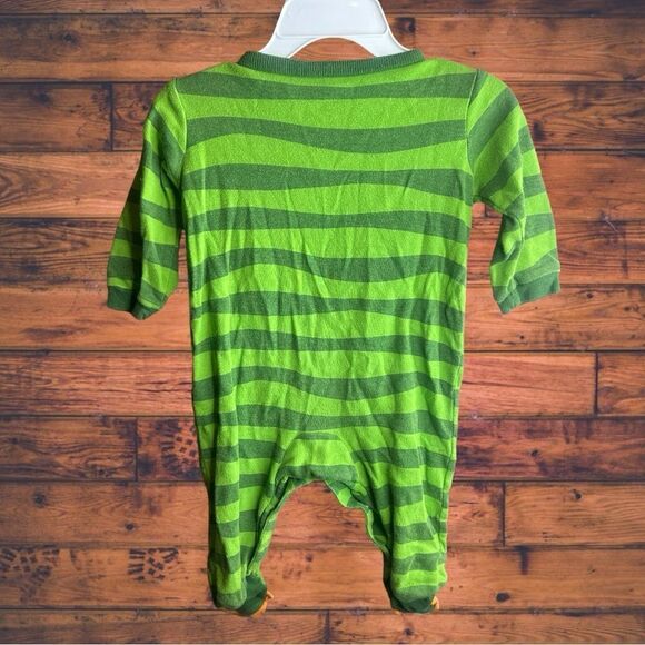 5 for $25🔥6 Months Carter's Striped Green Monster Theme Footie Pajama Jumpsuit - Picture 2 of 5